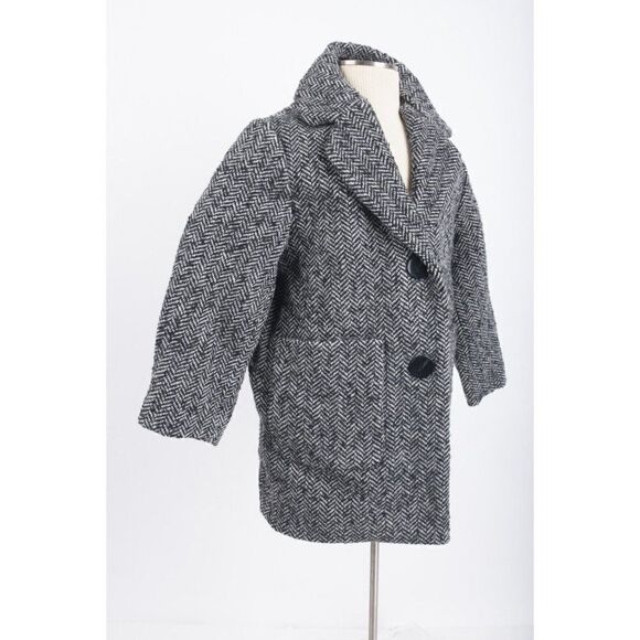 Zara Kids Wool Pea Coat Herringbone Black White Sz 7 Yrs 122 cm Manteco wool NWT - Picture 2 of 8